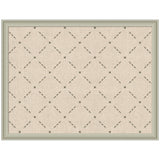 Beige rectangular surface with a green lattice pattern of diagonal lines intersecting small diamonds, framed by a muted green border.