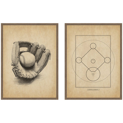 Vintage Baseball 2 Piece Framed Canvas Wall Art Set by The Creative Bunch Studio