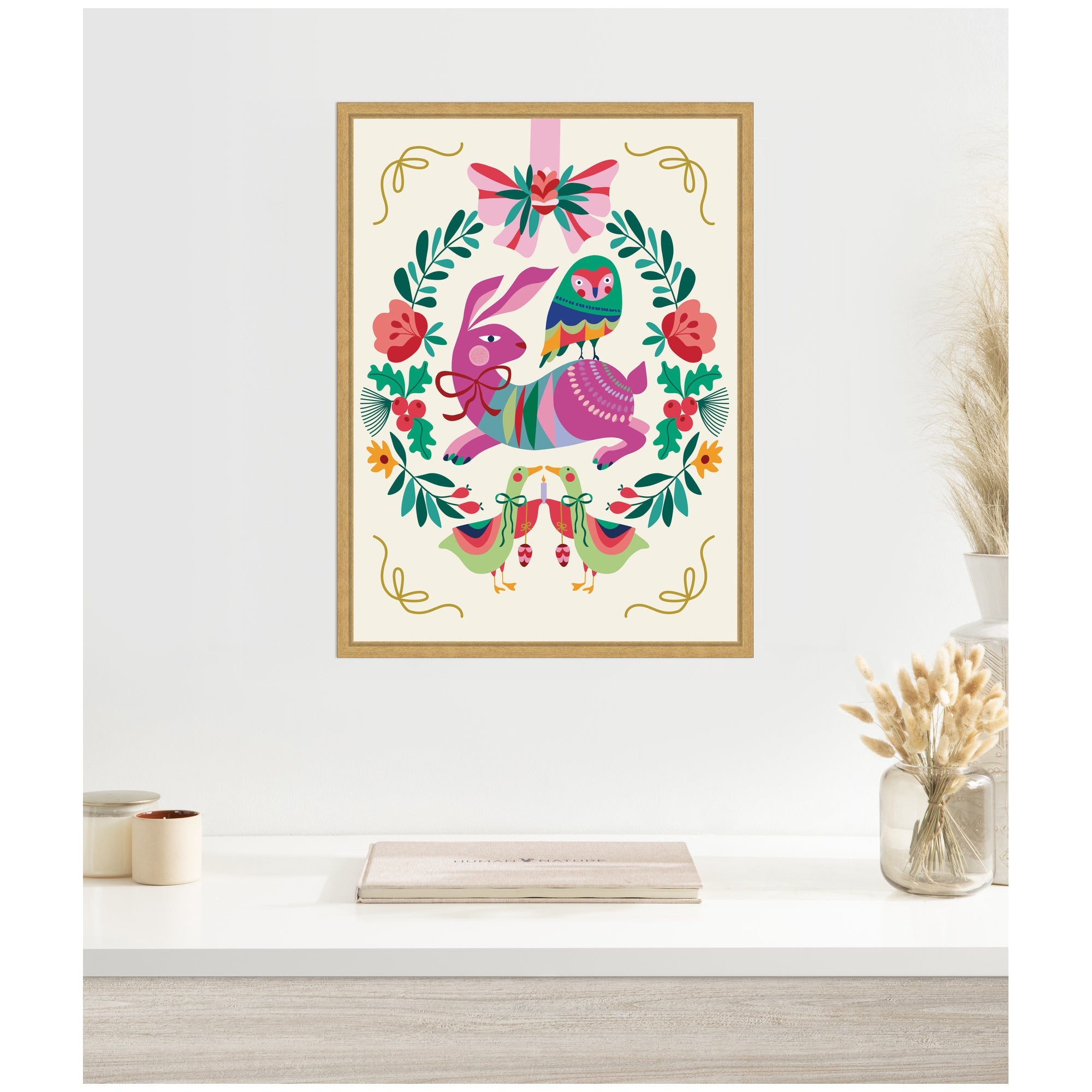 Sylvie Framed Canvas Woodland Animals Christmas Wreath by Rachel Lee
