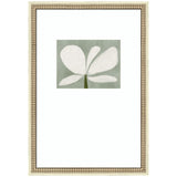 Framed White Floral No.
2 wall art print by Gabrielly Guedes showing a soft floral design in white and beige tones in a distressed white frame.