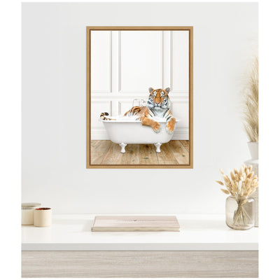 Sylvie Tiger in Traditional Vintage Bathtub Framed Canvas by Amy Peterson