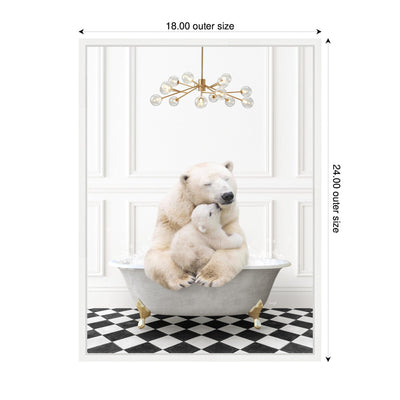 Sylvie Mother and Baby Polar Bear in Gray Bathtub on Checker Floor Framed Canvas by Amy Peterson