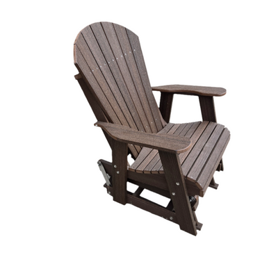 2' Straight Glider Adirondack Chair showcasing a timber brown woodgrain finish with wide armrests and slatted back