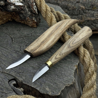 2-piece carving knife set with ash wood handles and forged steel blades for fine detail woodworking