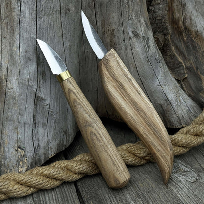 2-piece carving knife set with ash wood handles and forged steel blades for fine detail woodworking