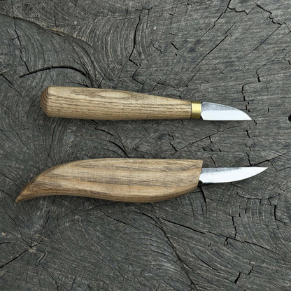 2-piece carving knife set with ash wood handles and forged steel blades for fine detail woodworking