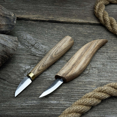 2-piece carving knife set with ash wood handles and forged steel blades for fine detail woodworking