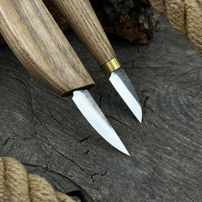 2-piece carving knife set with ash wood handles and forged steel blades for fine detail woodworking
