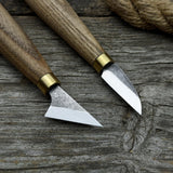 2-Piece Chip Carving Knife Set with hand-forged blades and ash wood handles