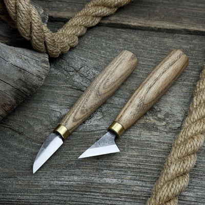 2-Piece Chip Carving Knife Set with hand-forged blades and ash wood handles
