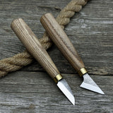 2-Piece Chip Carving Knife Set with hand-forged blades and ash wood handles