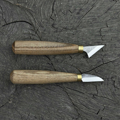 2-Piece Chip Carving Knife Set with hand-forged blades and ash wood handles