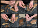 2-piece hand-forged rounded and angled leather knife set with ash wood handles