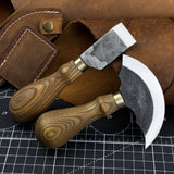 2-Piece Rounded and Straight Leather Knife Set with ash wood handles