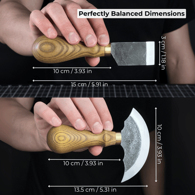 2-Piece Rounded and Straight Leather Knife Set with ash wood handles