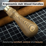 2-Piece Rounded and Straight Leather Knife Set with ash wood handles