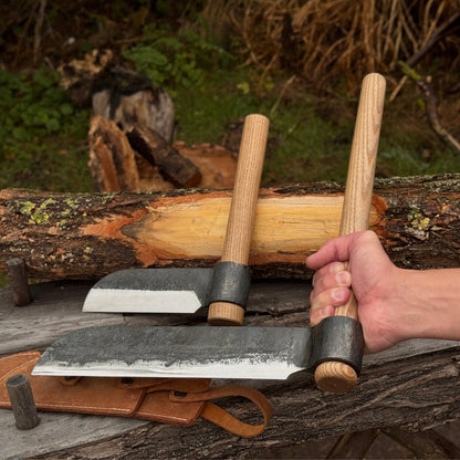 2-Piece Splitting Froe Set with ash wood handles and forged steel blades