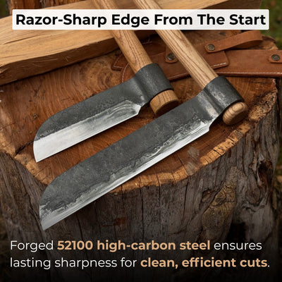 2-Piece Splitting Froe Set with ash wood handles and forged steel blades
