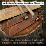2-Piece Splitting Froe Set with ash wood handles and forged steel blades