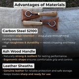 2-Piece Spoon Carving Knife Set with ash wood handles and leather sheaths