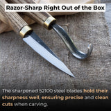 2-piece spoon carving knife set with leather sheaths by Sharky Forged Steel Tools
