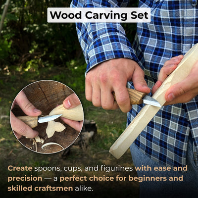 2-piece wood carving knife set with leather strop and leather case by Sharky Forged Steel Tools