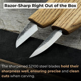 2-piece wood carving knife set with leather strop and leather case by Sharky Forged Steel Tools