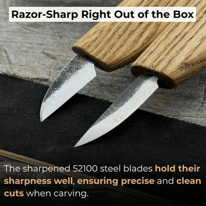 2-piece wood carving knife set with leather strop and leather case by Sharky Forged Steel Tools