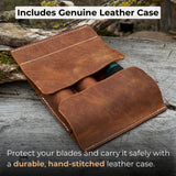 2-piece wood carving knife set with leather strop and leather case by Sharky Forged Steel Tools