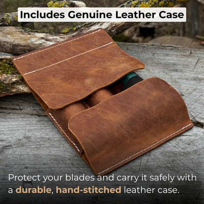 2-piece wood carving knife set with leather strop and leather case by Sharky Forged Steel Tools