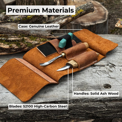 2-Piece Wood Carving Set with whittling knife and curved gouge by Sharky Forged Steel Tools