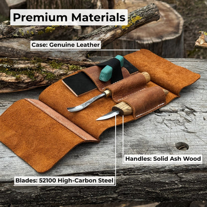 2-Piece Wood Carving Set with whittling knife and curved gouge by Sharky Forged Steel Tools