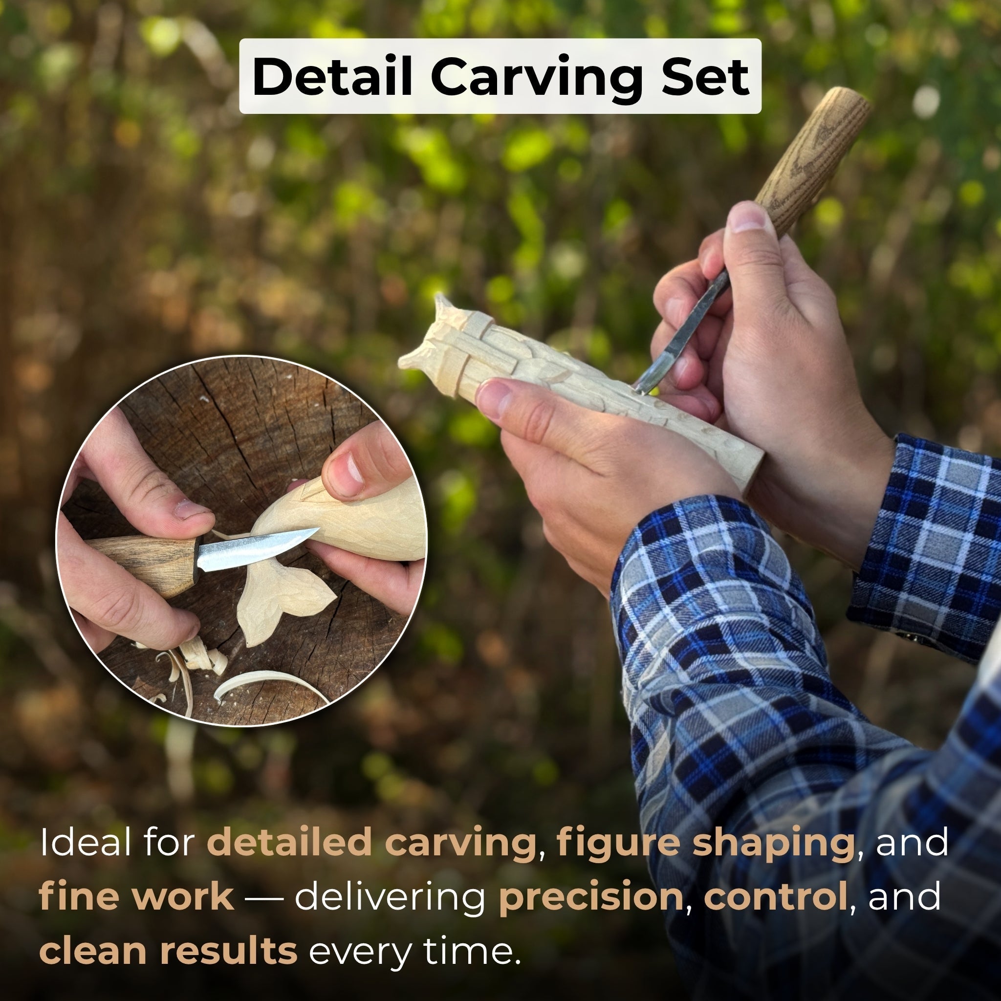2-Piece Wood Carving Set with whittling knife and curved gouge by Sharky Forged Steel Tools