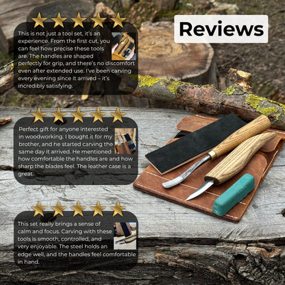 2-Piece Wood Carving Set with whittling knife and curved gouge by Sharky Forged Steel Tools