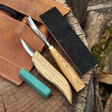 2-Piece Wood Carving Set with whittling knife and curved gouge by Sharky Forged Steel Tools