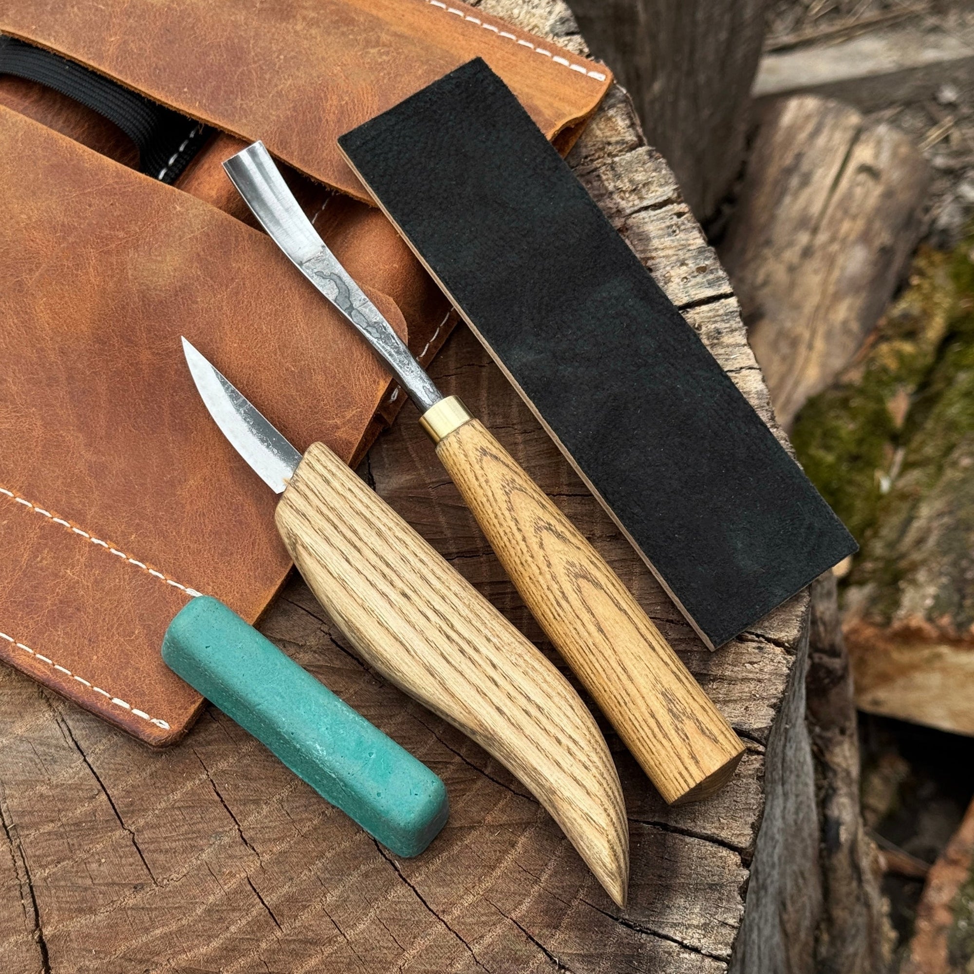 2-Piece Wood Carving Set with whittling knife and curved gouge by Sharky Forged Steel Tools