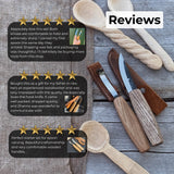 2-piece wooden spoon carving set with hook knife, sloyd knife, and leather sheath