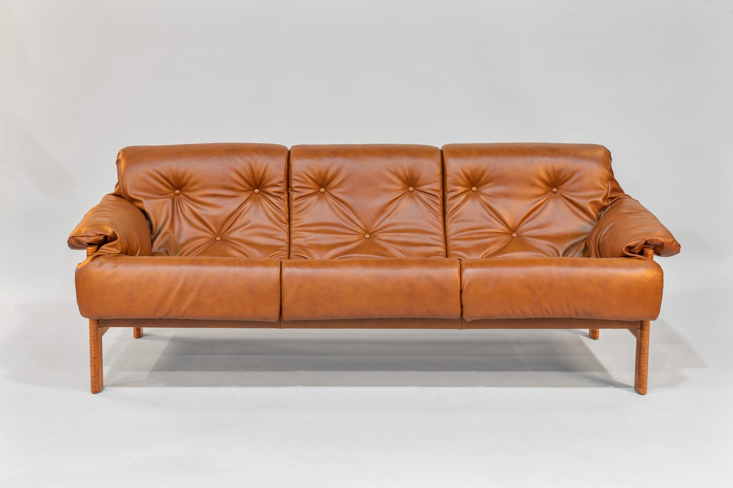 Sofa – Brown Leather with Tiger Maple Arms (Honey) by Enrico Bartolini - product image 2 for Resin Society