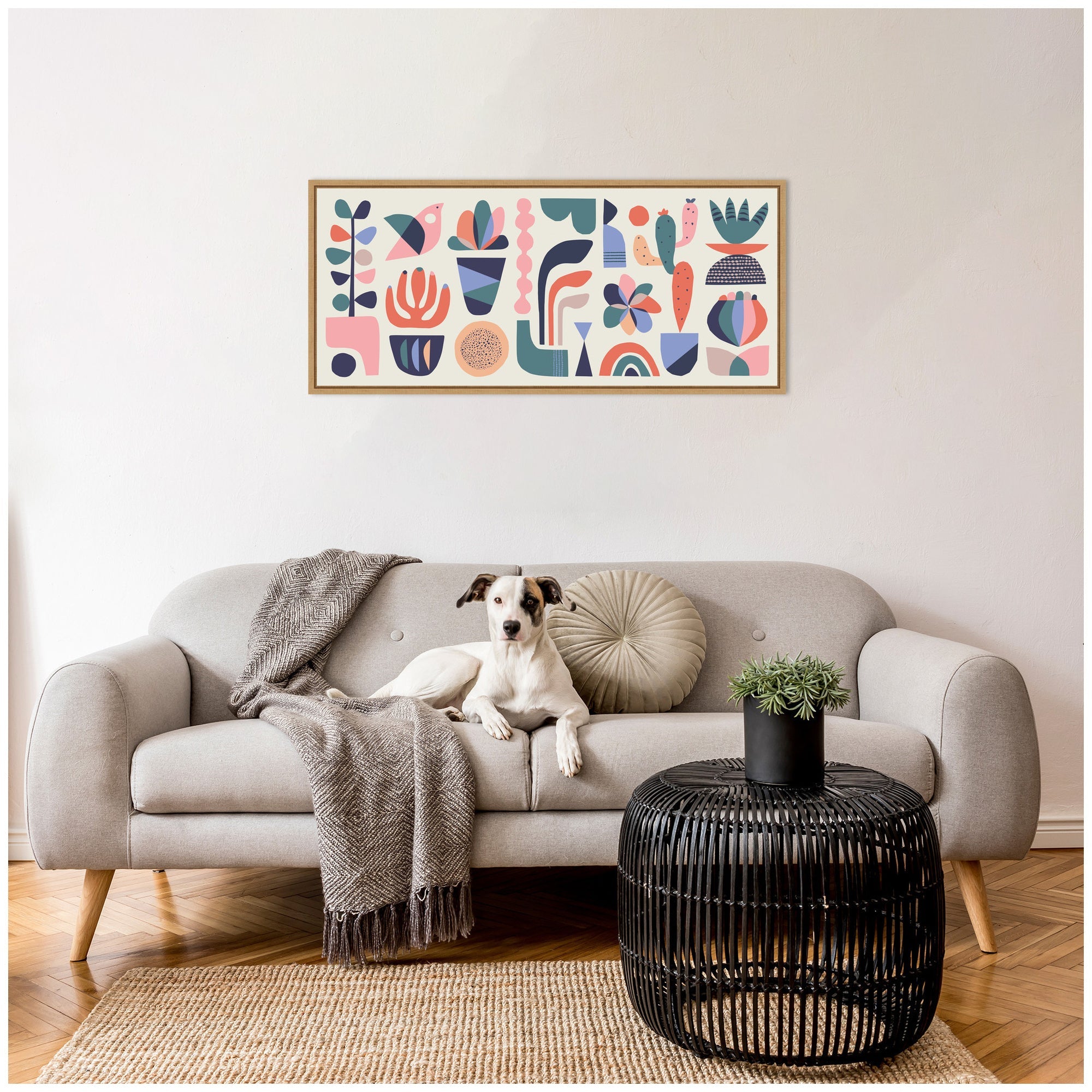 Sylvie Retro Pastel Floral and Succulent Panel Framed Canvas by Rachel Lee