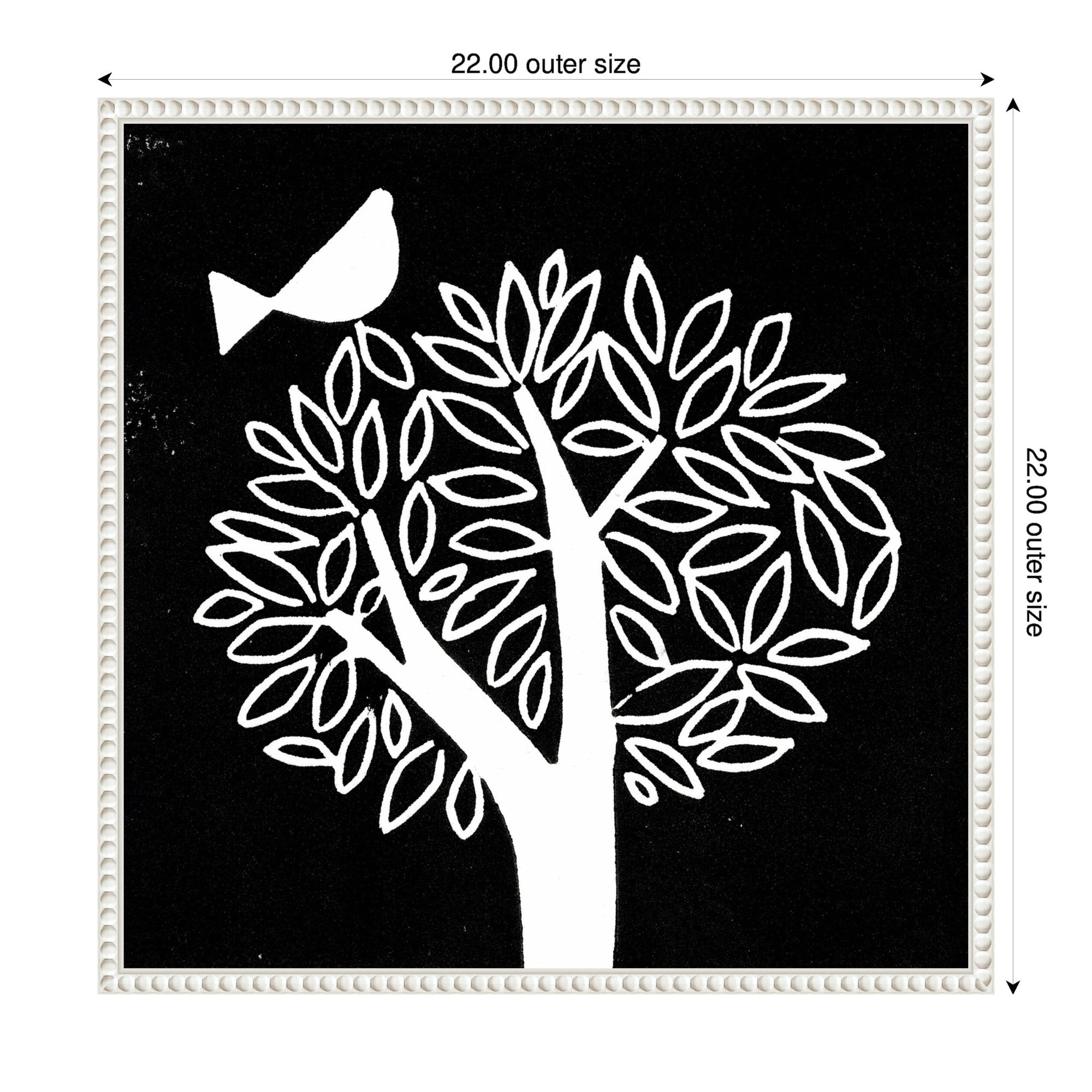 Sylvie Black and White Bird Tree Linocut Framed Canvas by Giuliana Lazzerini