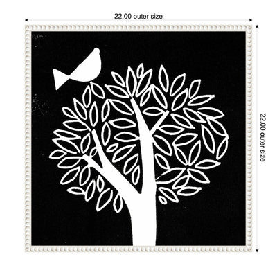 Sylvie Black and White Bird Tree Linocut Framed Canvas by Giuliana Lazzerini
