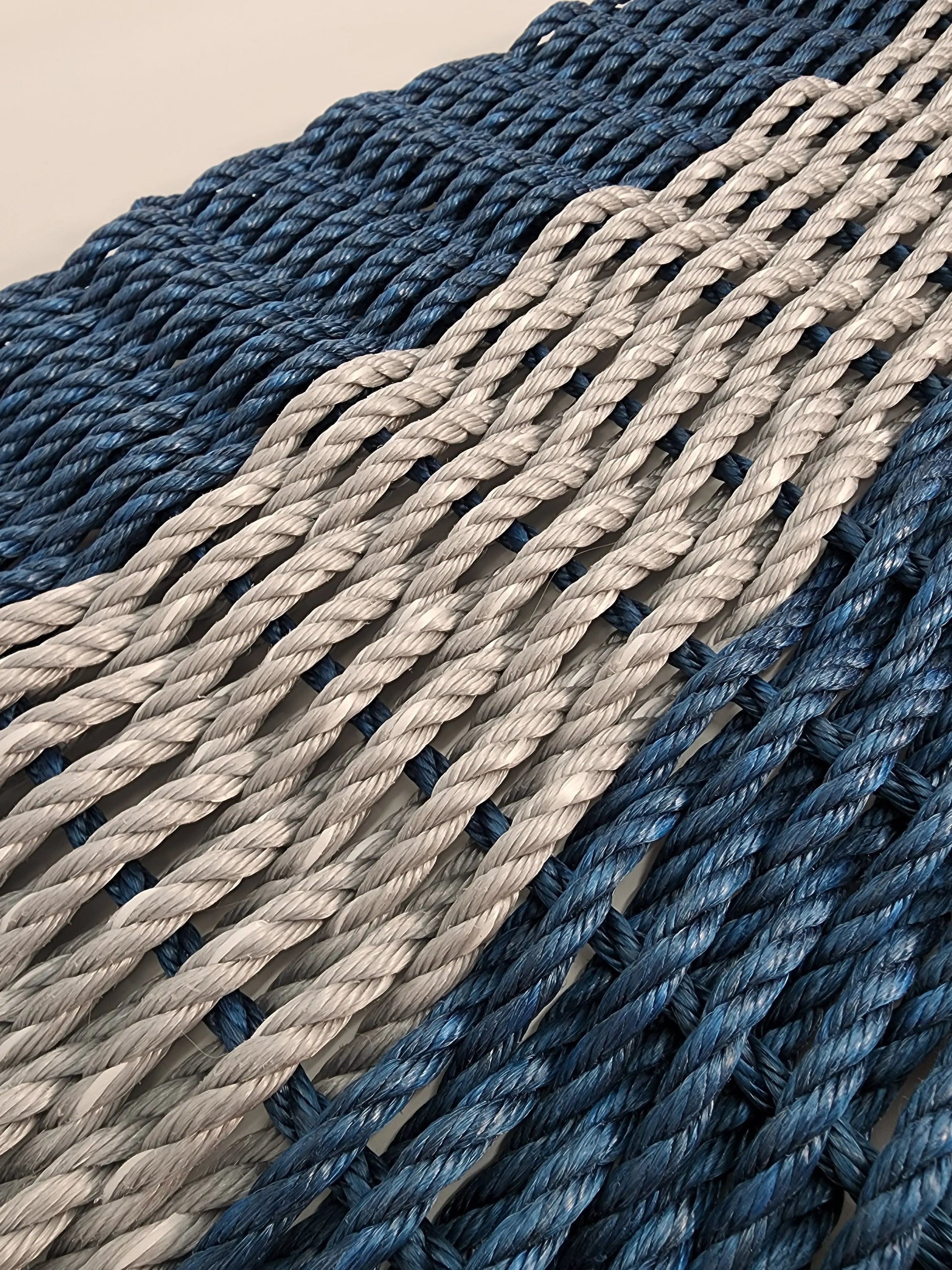 Navy Blue and Light Gray Handmade Lobster Rope Mat by Little Salty Rope