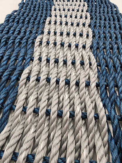 Navy Blue and Light Gray Handmade Lobster Rope Mat by Little Salty Rope