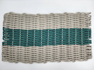 Tan and hunter green handmade lobster rope mat made from lobster trap rope
