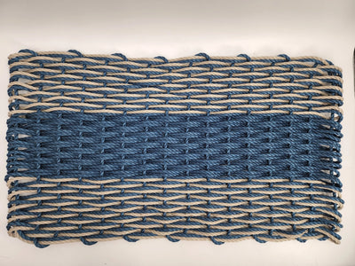 Large navy blue and tan lobster rope mat with double basket weave