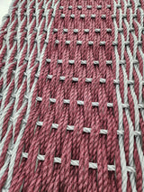 Large burgundy red and light gray lobster rope mat with double weave basket pattern