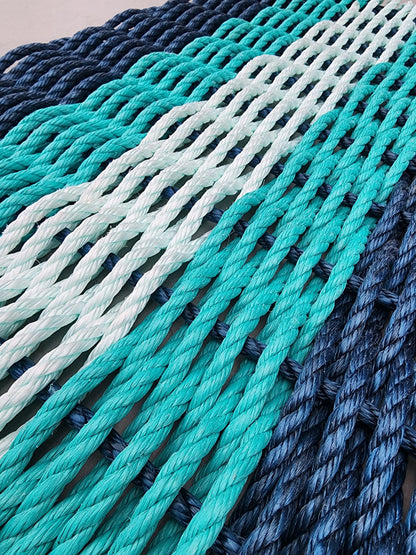 5 Stripe Lobster Rope Mat in Navy Blue, Teal, and Seafoam colors