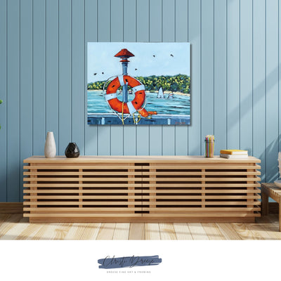 "Sailing Through the Summer Along the Eastern Shoreline" Original Oil Painting on Canvas, Lake Painting on Canvas, Artist Christi Dreese