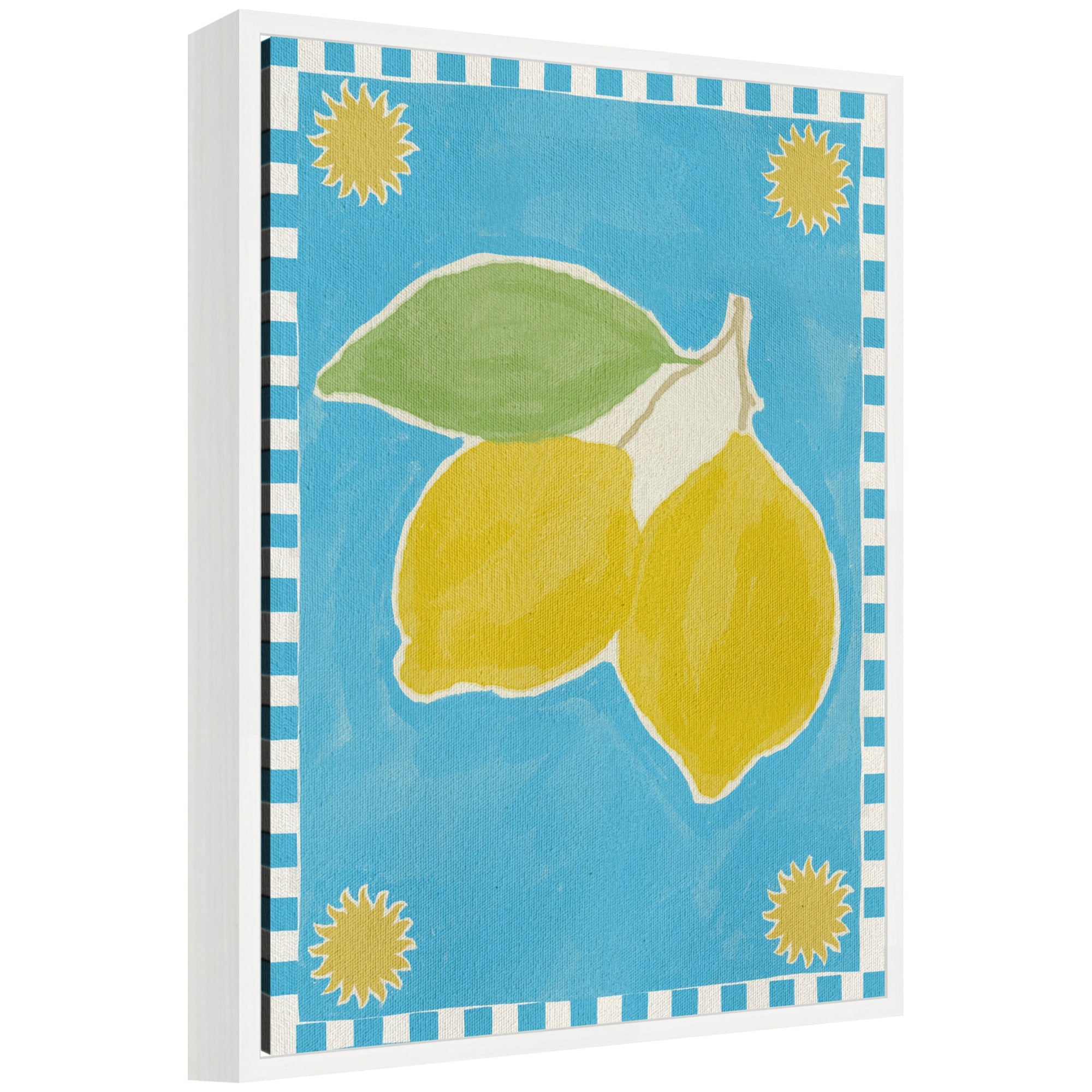 Sylvie Lush Duo 2 Lemon framed canvas art showing citrus-themed kitchen decor in a modern frame.