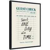 Guest Check One Day At A Time framed canvas wall art print by The Creative Bunch Studio, black beaded frame